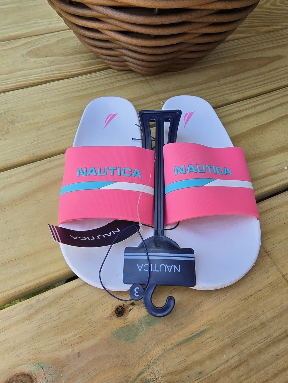 Nautica Hot Pink Slide Sandals with Teal Accent